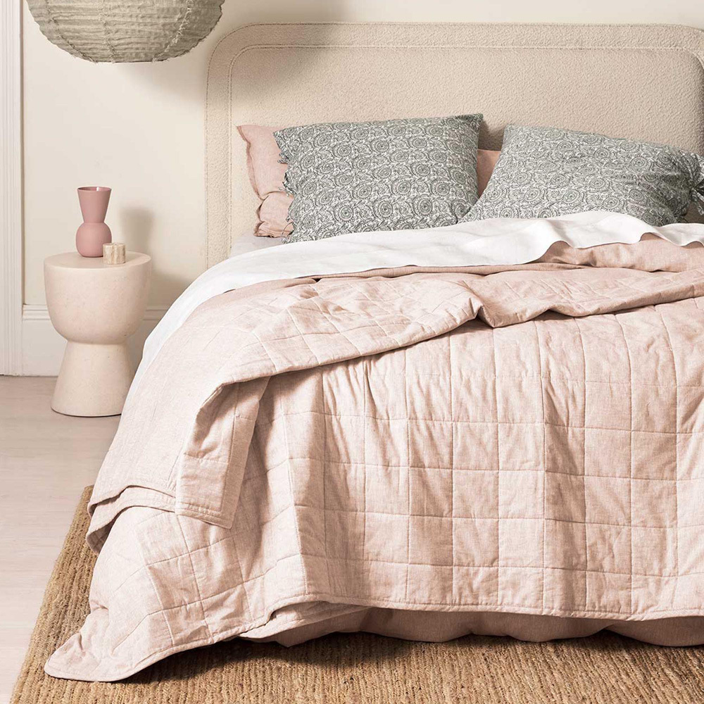 Shell Pink Chambray Linen & Cotton Coverlet