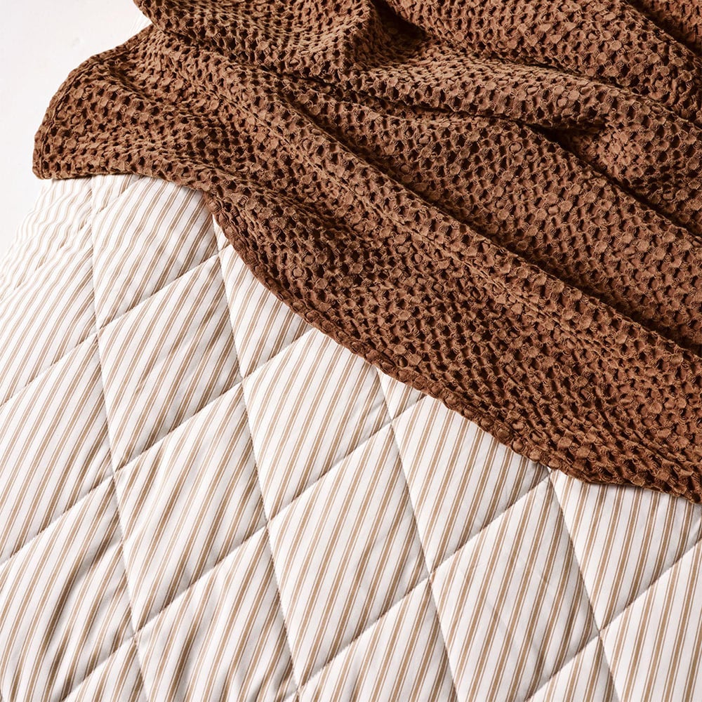 Bronze Ticking Stripe  Cotton Coverlet