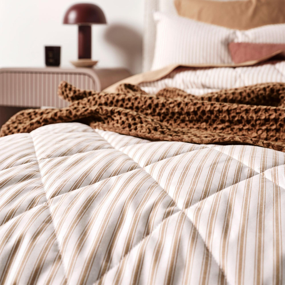Bronze Ticking Stripe  Cotton Coverlet