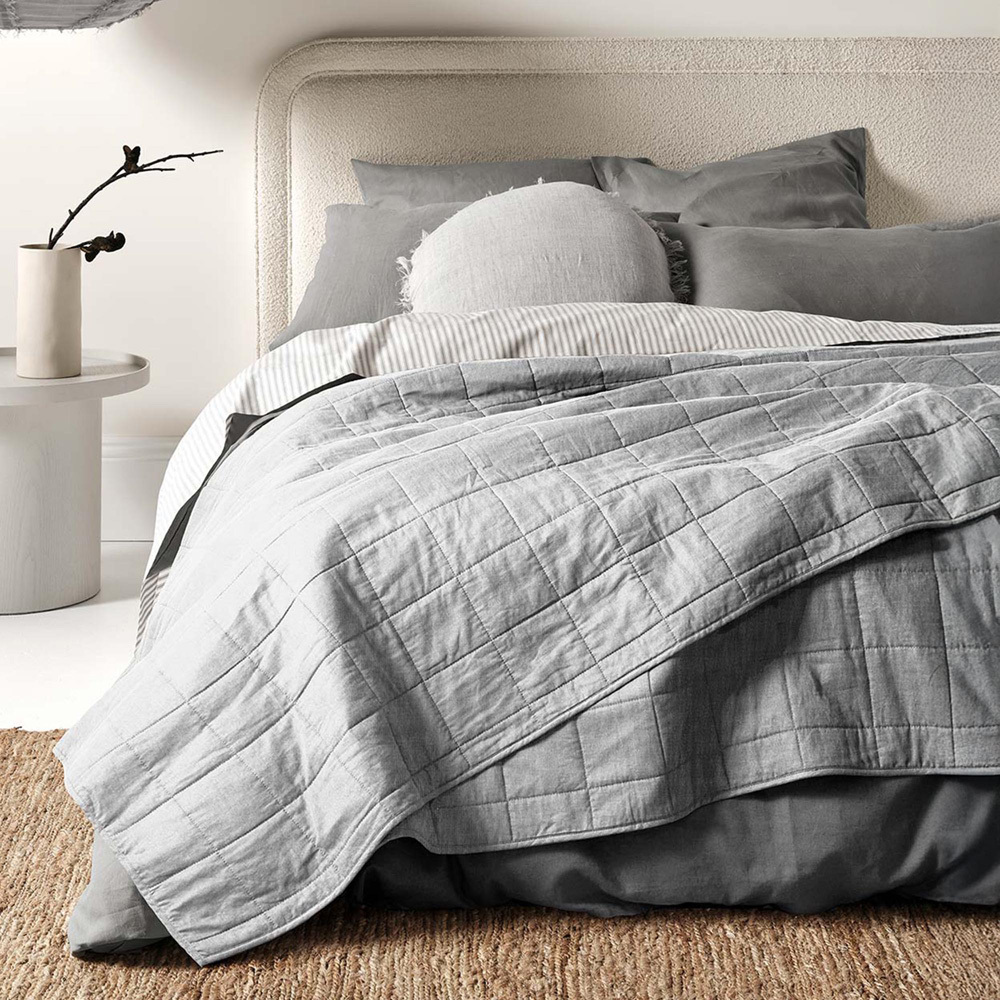 Dove Chambray Linen & Cotton Coverlet