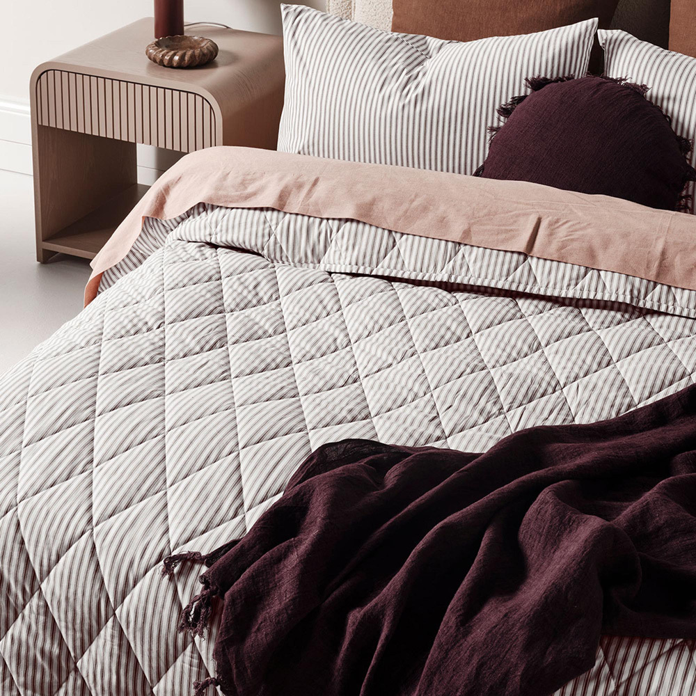 Chocolate Ticking Stripe  Cotton Coverlet