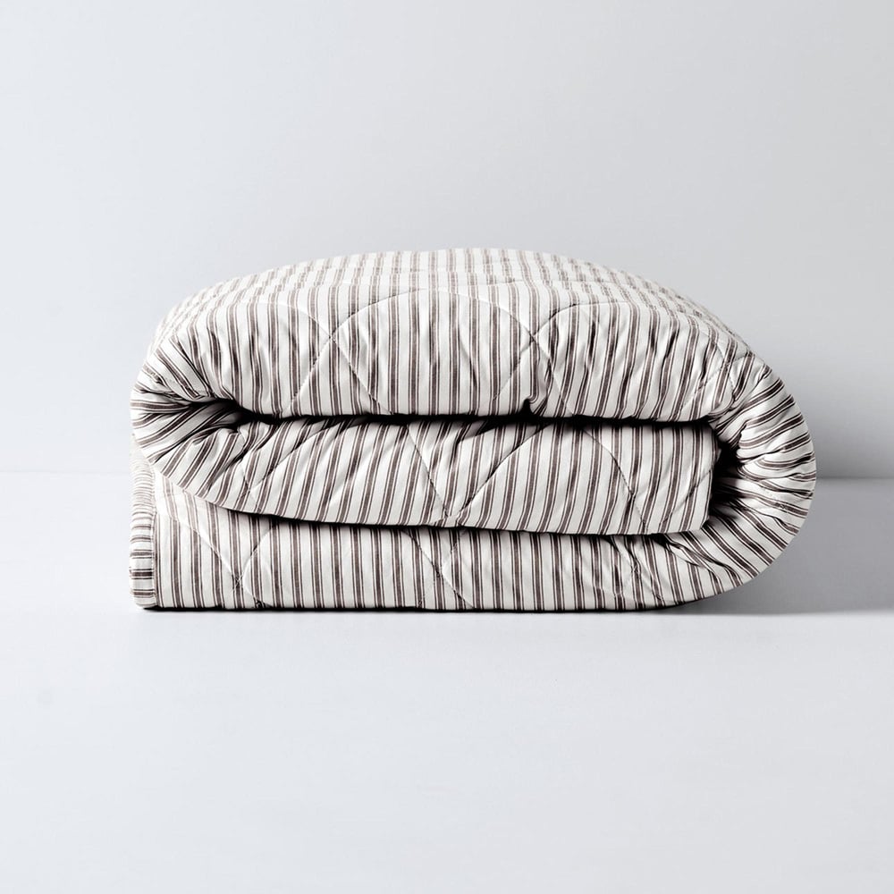 Chocolate Ticking Stripe  Cotton Coverlet