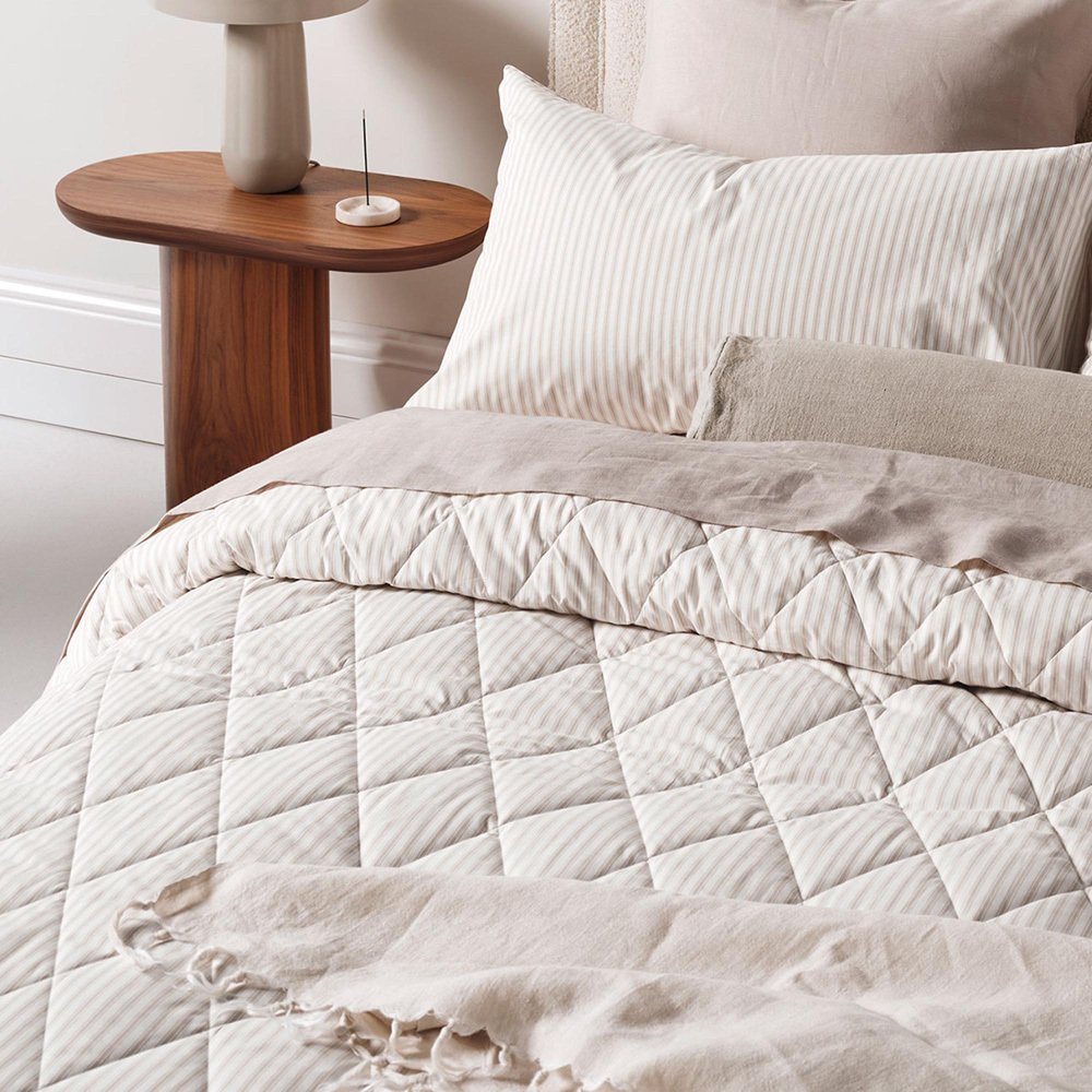 Natural Ticking Stripe  Cotton Coverlet