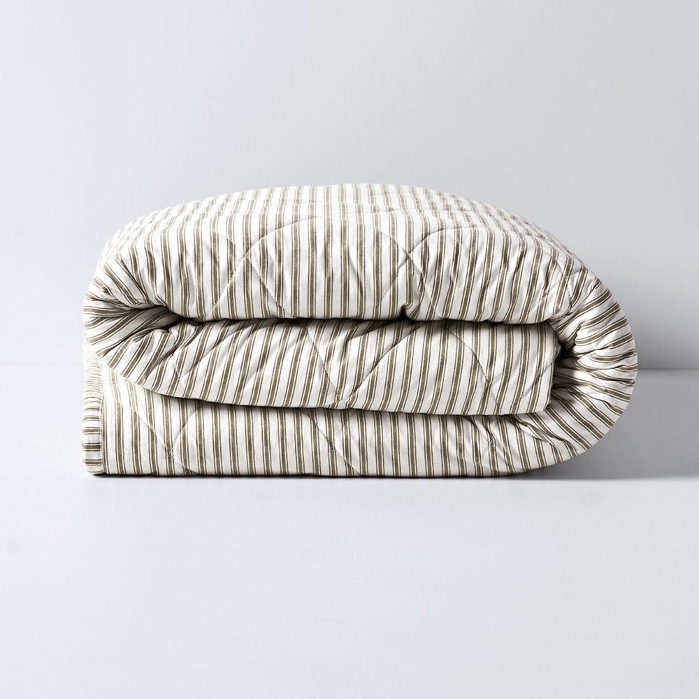 Olive Ticking Stripe  Cotton Coverlet
