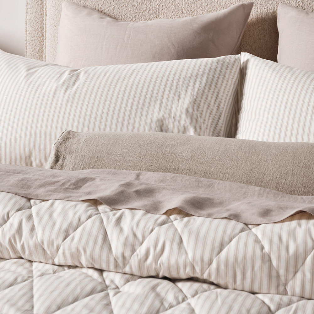 Natural Ticking Stripe  Cotton Coverlet