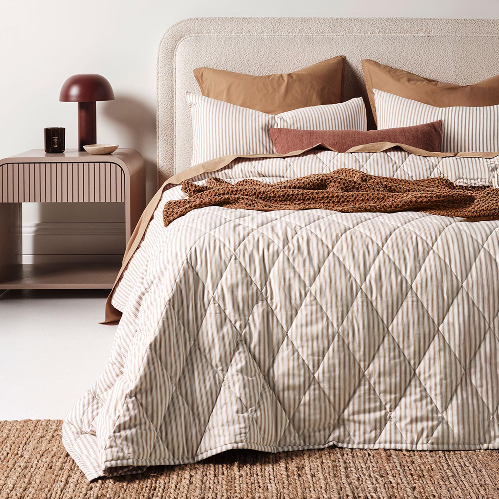 Bronze Ticking Stripe  Cotton Coverlet