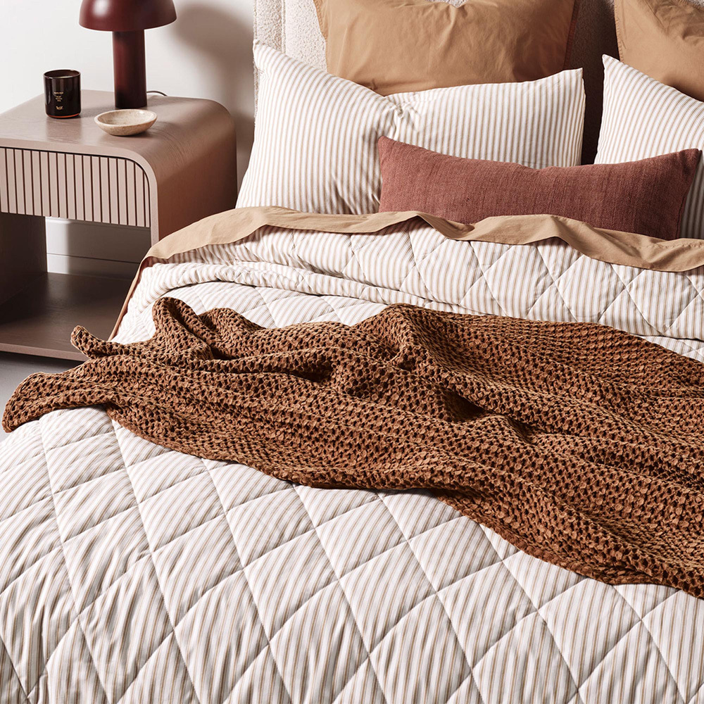 Bronze Ticking Stripe  Cotton Coverlet
