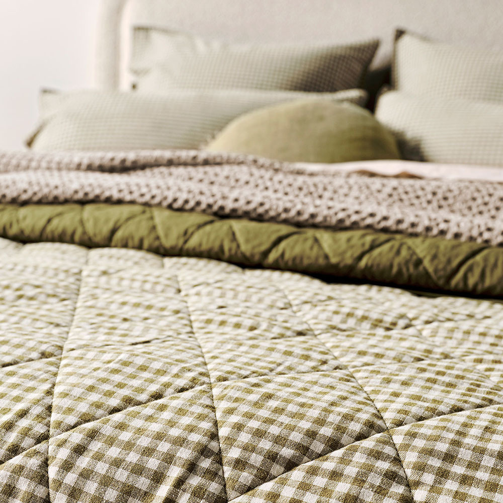 Mini Gingham European Flax Linen & Cotton Coverlet