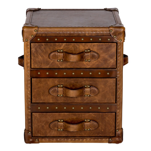 Balmoral Lane Vintage Leather 3 Drawer Side Table Trunk Temple & Webster