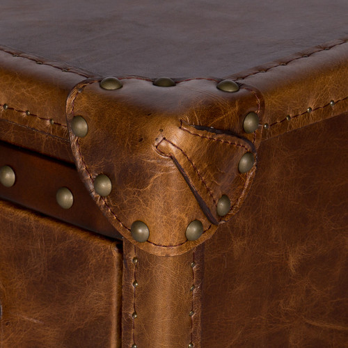 Balmoral Lane Vintage Leather 3 Drawer Side Table Trunk Temple & ster