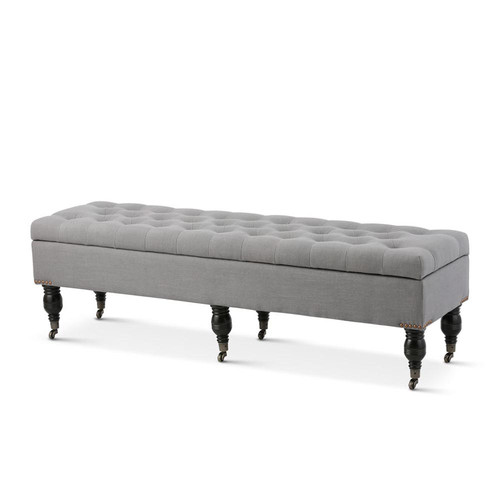 gray upholstered bench with back