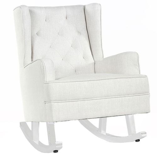 Linen White Isla Wingback Linen Rocking Chair