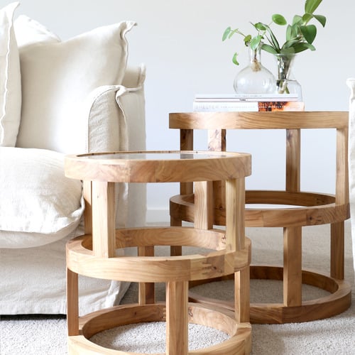 2 Piece Lena Glass-Top Nesting Side Table Set