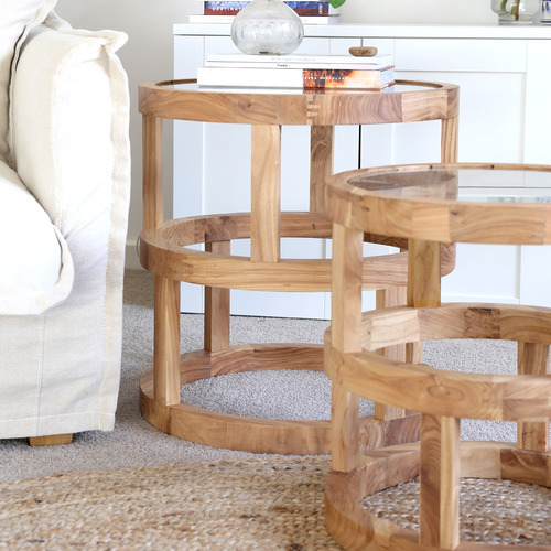 2 Piece Lena Glass-Top Nesting Side Table Set