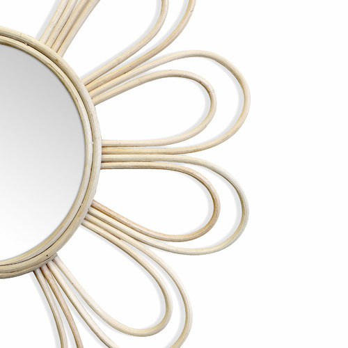 Hyde Park Home Natural Marley Daisy Flower Rattan Wall Mirror Temple
