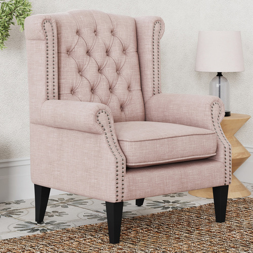 Hyde Park Home Dusty Pink Duke Wingback Armchair | Temple & Webster