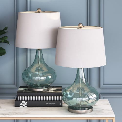 63.5cm Misty Aqua Tear Drop Table Lamp