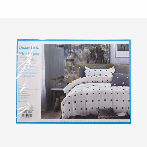 Dreamaker White & Square Printed Egyptian Cotton Quilt Cover Set
