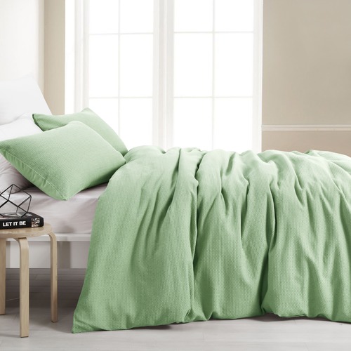Dreamaker Lime Cotton Waffle Quilt, Grey And Lime Green Duvet Cover Set
