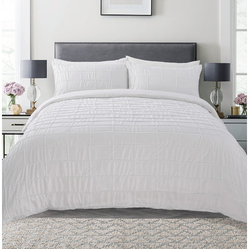 White Grid Microfibre Quilt Cover Set Temple Webster