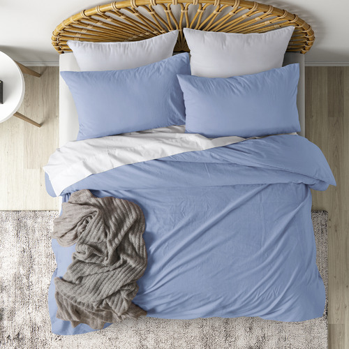 Dreamaker Light Blue Plain Washed Cotton Quilt Cover Set ...