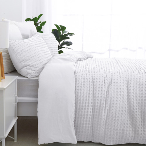 Dreamaker White Cotton Waffle Quilt Cover Set Temple & ster