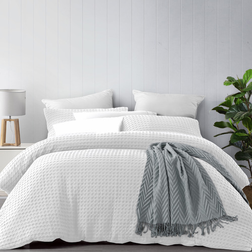 Dreamaker White Cotton Waffle Quilt Cover Set | Temple & Webster