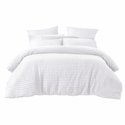 Dreamaker White Cotton Waffle Quilt Cover Set Temple & ster