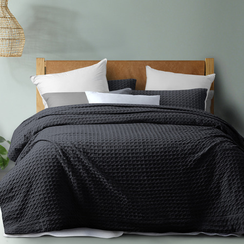 Dreamaker Charcoal Cotton Waffle Quilt, Grey Quilted Duvet Cover