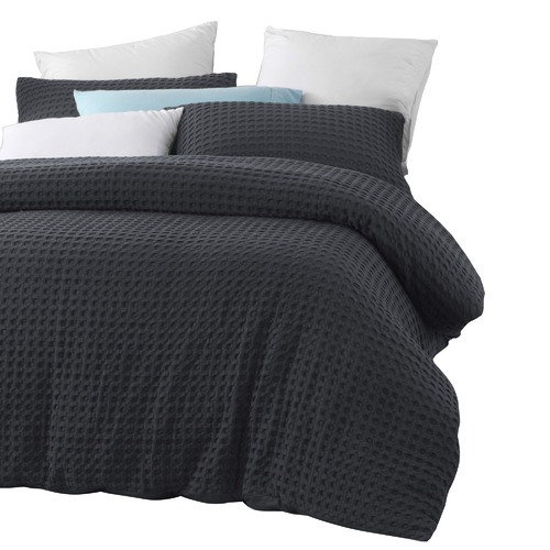 Dreamaker Charcoal Cotton Waffle Quilt Cover Set Temple & Webster