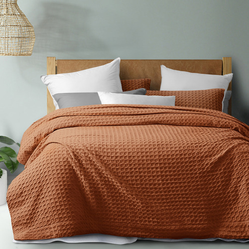 Dreamaker Rust Cotton Waffle Quilt Cover Set Temple & ster