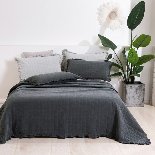 Dreamaker Charcoal Premium Quilted Cotton Coverlet Temple & ster