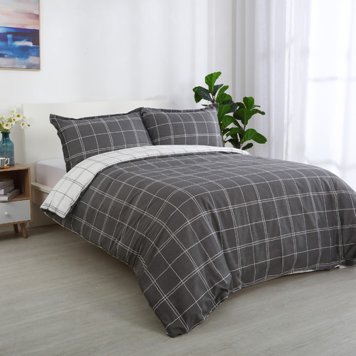Dreamaker Grid Printed Cotton Sateen Quilt Cover Set Temple & ster