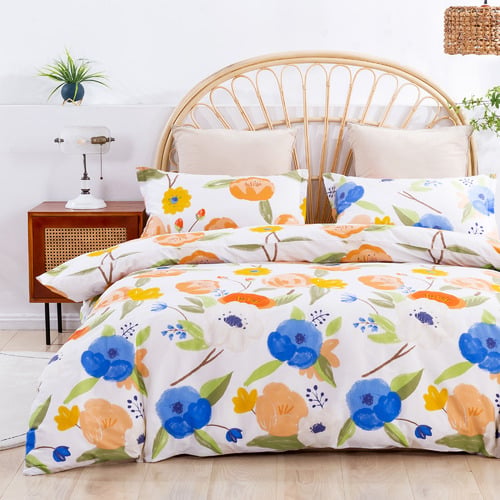 Orange Lily Printed Cotton & Twill Quilt Cover Set