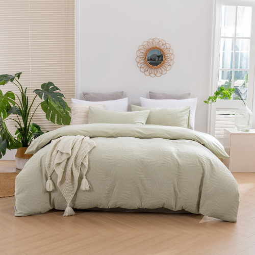 Sage Leafy Jacquard Cotton Quilt Cover Set