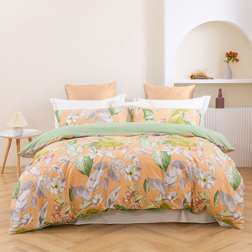 Peach Lily Cotton Reversible Quilt Cover Set