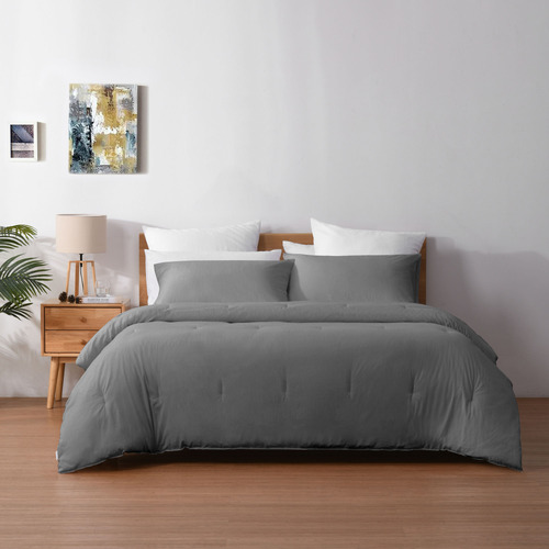 Dark Grey Washed Cotton Comforter Set