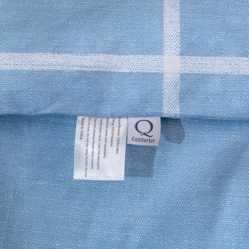 Blue Checkered Washed Cotton Comforter Set