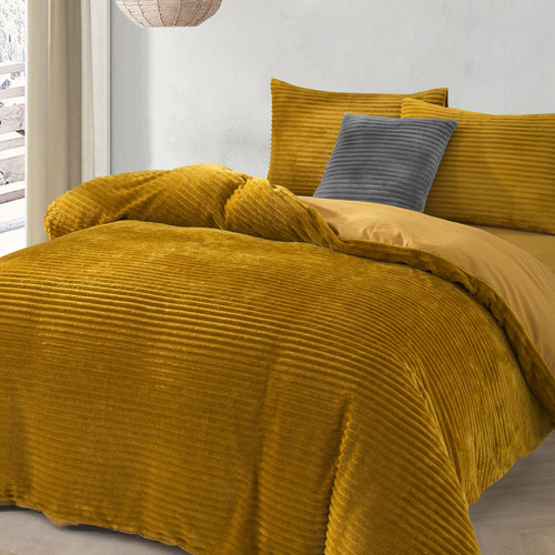 Dreamaker Mustard Embossed Quilt Cover Set Temple & ster