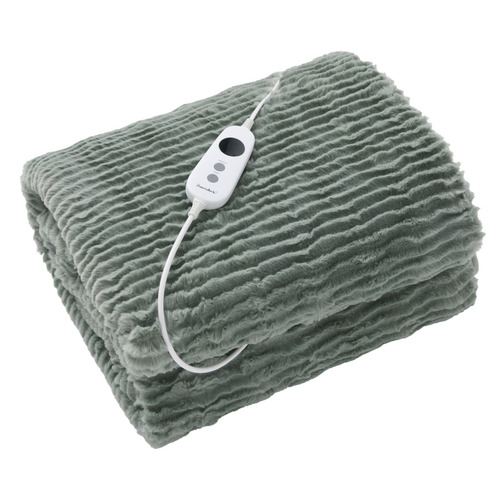 Sage Eyelash Fleece Reversible Heated Throw