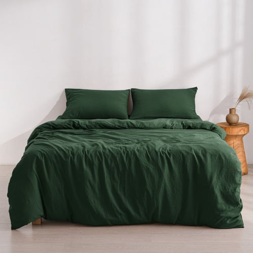 Hunter Green Washed Microfibre Quilt Cover Set