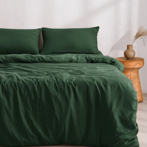 Hunter Green Washed Microfibre Quilt Cover Set