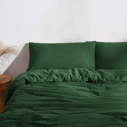 Hunter Green Washed Microfibre Quilt Cover Set