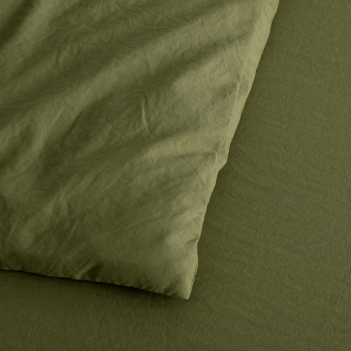 Olive Washed Microfibre Quilt Cover Set