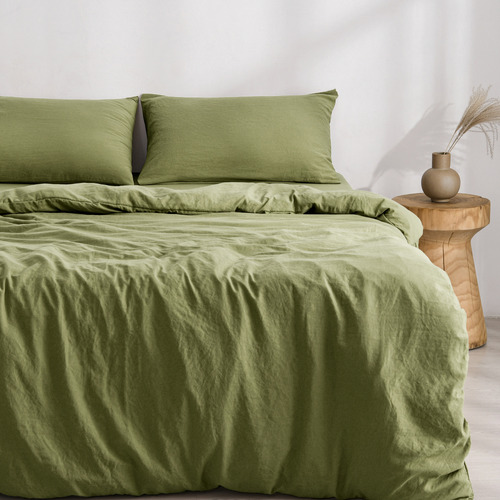 Olive Washed Microfibre Quilt Cover Set