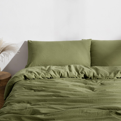 Olive Washed Microfibre Quilt Cover Set