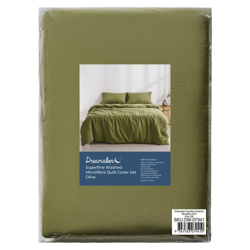 Olive Washed Microfibre Quilt Cover Set