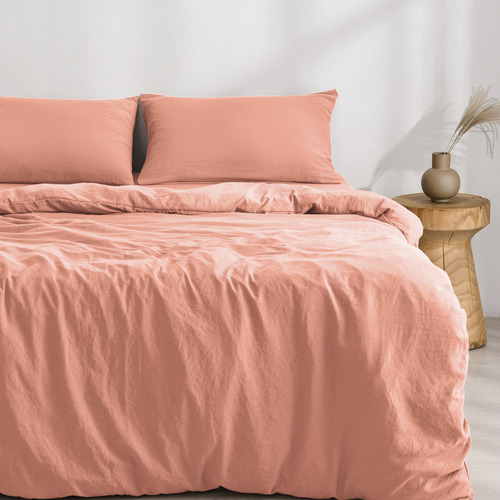 Pink Clay Washed Microfibre Quilt Cover Set