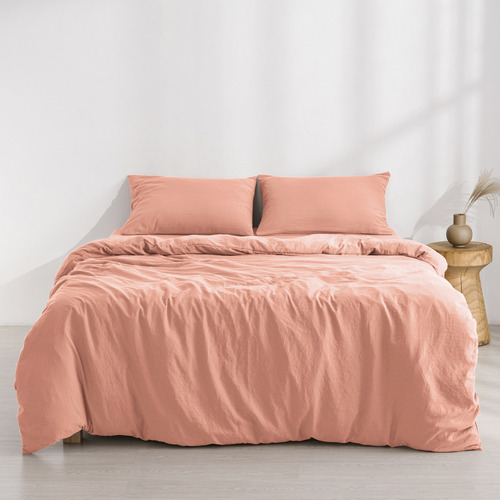 Pink Clay Washed Microfibre Quilt Cover Set