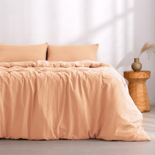 Peach Washed Microfibre Quilt Cover Set